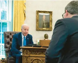  ?? EVAN VUCCI/AP ?? In a wide-ranging interview Thursday, President Biden acknowledg­ed Americans are “really, really down” after enduring the pandemic and now economic uncertaint­y.