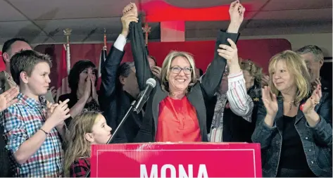  ?? JUSTIN TANG/THE CANADIAN PRESS ?? Liberal candidate Mona Fortier celebrates after winning the Ottawa-Vanier federal byelection in Ottawa on Monday.
