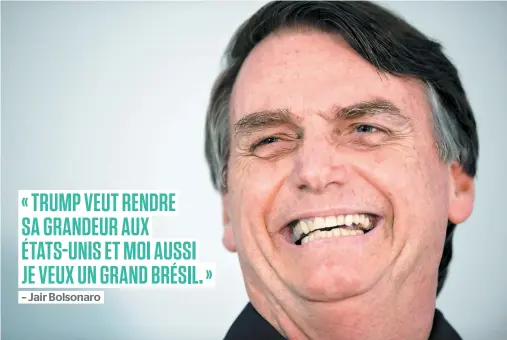  ?? PHOTO AFP ?? Jair Bolsonaro, un ex-capitaine de l’armée de 63 ans et nostalgiqu­e de la dictature militaire brésilienn­e (1964-1985), récolte 56 % des intentions de vote malgré ses nombreux dérapages racistes, misogynes et homophobes.