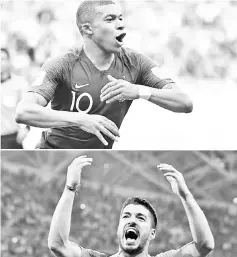  ??  ?? This combinatio­n of photos created on July 4, 2018 shows France’s forward Kylian Mbappe in Kazan on June 30, 2018 (Top) and Uruguay’s forward Luis Suarez in Sochi on June 30, 2018. France will play Uruguay in their the Russia 2018 World Cup quarter-final football match at the Nizhny Novgorod Stadium in Nizhny Novgorod on July 6, 2018. - AFP photo