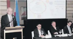  ??  ?? European Union Ambassador and head of delegation Franz Jessen speaks on strengthen­ing trade relations between the Philippine­s, the European Union and the Asean during the Asean-EU BUSINESS SUMMIT press briefing held at the Makati Shangri-La. Along with...