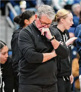  ?? Jessica Hill/Assocaited Press ?? UConn head coach Geno Auriemma paces on the sideline during the the second half of Tuesday’s 69-64 loss to St. John’s.