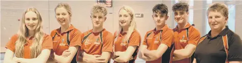  ?? The Deepings Swimming Club national squad are from the left Bailie Harrison, Isabel Spinley, Louis Metselaar, Chloe Jones, Ben Beedell, Tom Adams and coach Lynn Chapman. (Alex Wray not pictured). ??