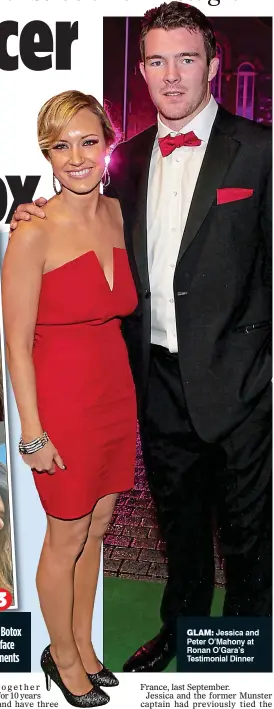  ?? ?? glam: Jessica and Peter O’Mahony at Ronan O’Gara’s Testimonia­l Dinner