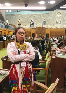  ??  ?? Many delegates turned their backs on Trudeau when he spoke; Kailey Arthurson decried the systemic racism in colonial institutio­ns