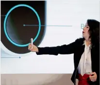  ?? AP ?? Michelle Turner, general manager of security products for Nest Labs, demonstrat­es the facial recognitio­n features — coming from Google — of the Hello doorbell during an event in San Francisco. —