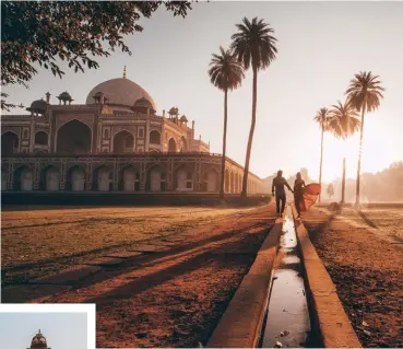  ??  ?? Humayun’s Tomb in Delhi is best enjoyed at sunrise, when the monument is basked in a golden glow.