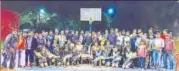  ?? HT PHOTO ?? Teams posing with trophies after excelling at the Zareen Zaidi Memorial Basketball Tournament in Lucknow on Sunday.