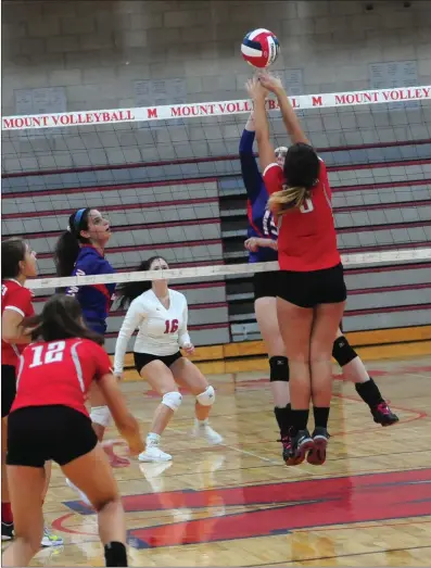  ?? Photo by Ernest A. Brown ?? The Mount St. Charles girls volleyball team defeated visiting East Providence in three games Wednesday to even its Division I record at 1-1 heading into tonight’s Blackstone Valley showdown with Cumberland at the Wellness Center.