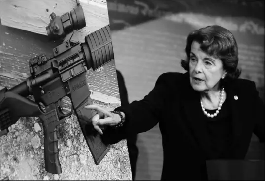  ?? MANUEL BALCE CENETA / AP ?? Sen. Dianne Feinstein, D-Calif., speaks during an Oct. 4 news conference about gun legislatio­n on Capitol Hill. Seeking momentum for gun restrictio­ns, Feinstein said only broader legislatio­n would be effective in outlawing “bump stocks” like the Las...