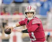  ?? Godofredo A. Vasquez/Associated Press ?? San Francisco 49ers quarterbac­k Brock Purdy passes against the Detroit Lions during the first half of the NFC Championsh­ip Sunday in Santa Clara, Calif.