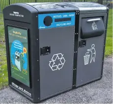  ??  ?? Solar-powered compacting litter bins.