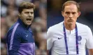  ?? Composite: AFP via Getty Images; Uefa/SIPA/Shuttersto­ck ?? Mauricio Pochettino (left) appears set for a return to management, taking over from Thomas Tuchel at PSG.