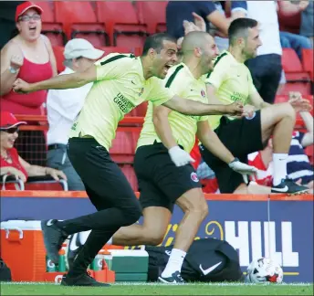  ??  ?? JOY: Charlton boss Guy Luzon celebrates after Johann Berg Gudmundsso­n scores their second