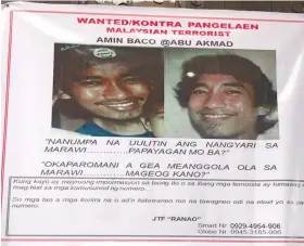  ?? CONTRIBUTE­D FOTO ?? WANTED. Photos of Malaysian national Amin Baco, the alleged new leader of the terrorists in Southeast Asia, are being circulated by the Joint Task Force Marawi.