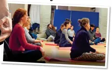  ??  ?? ALL CALM: Participan­ts at the yoga event, and Liz Jones, left