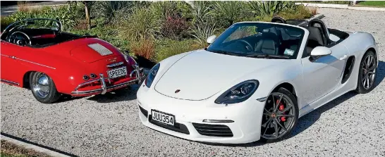  ??  ?? Two flat-four Porsche roadsters, 50 years apart: 356 Speedster and new 718 Boxster S.