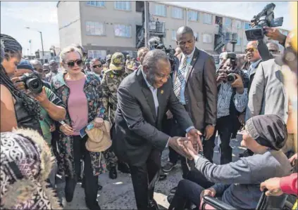  ??  ?? Face of the party: ANC president Cyril Ramaphosa visited Hanover Park in Cape Town last year. The party is not putting up a premier candidate to campaign in the Western Cape. Photo by David Harrison