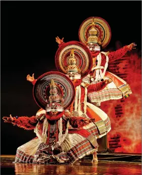  ?? AFP ?? Kathakali Dancers from Kerala perform during a showcasing of the revived epic classical dance opera, ‘Cilappatik­aram - Tale of an Anklet’, in Bangalore on Friday.