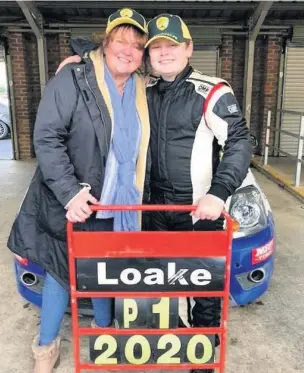  ??  ?? Joe Loake at the race track with mum Moira