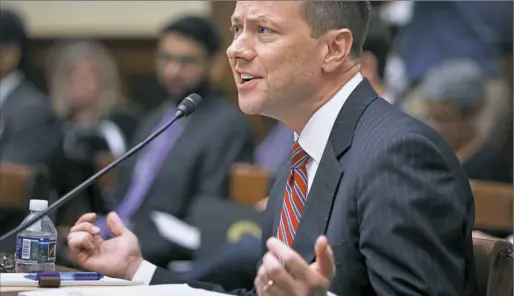  ?? Evan Vucci/Associated Press ?? FBI agent Peter Strzok testifies before congressio­nal oversight committees during a contentiou­s hearing Thursday in Washington.