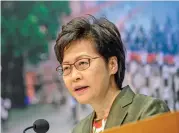  ?? (AFP) ?? Hong Kong Chief Executive Carrie Lam speaks during a press conference at the government headquarte­rs, in Hong Kong on Tuesday