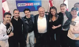  ?? TAKEN FROM GOLDY'S TWITTER ACCT ?? Far right commentato­r Faith Goldy stands next to Doug Ford at Ford Fest on Saturday.