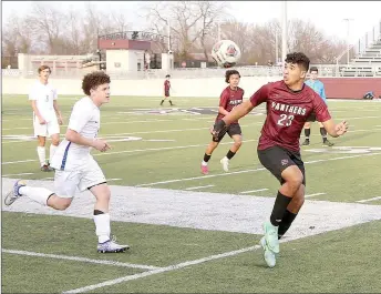  ?? Mark Ross/Special to Siloam Sunday ?? Siloam Springs sophomore Anthony Sandoval (No. 23) makes a play on the ball during Thursday’s 5A-West Conference game against Greenbrier. Siloam Springs defeated Greenbrier 2-0 at Panther Stadium.