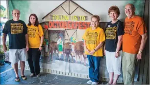  ?? WILLIAM HARVEY/THREE RIVERS EDITION ?? Bob and Vikki Ziajor, from left, stand with Sharon Shafer and Wilba and Bob Thompson as they prepare for Fairfield Bay’s upcoming Oktoberfes­t celebratio­n on Saturday. The festival will run alongside KidsFest and StoryFest at the Fairfield Bay...