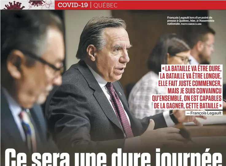  ?? PHOTO SIMON CLARK ?? François Legault lors d’un point de presse à Québec, hier, à l’Assemblée nationale.