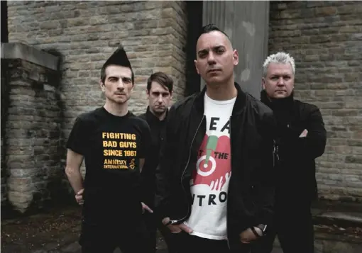  ?? Josh Massie ?? Anti-Flag — Justin Sane, left, Chris Head, Chris Barker and Pat Thetic — is still raging.