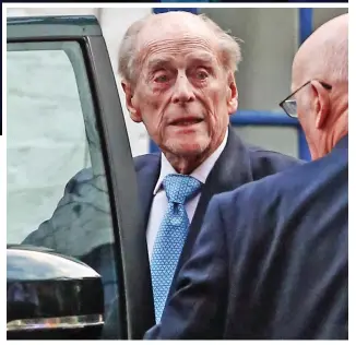  ??  ?? Back on his feet: Prince Philip, 98, leaves hospital in London on Tuesday
