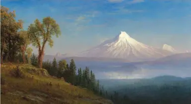  ??  ?? Albert Bierstadt (1830-1902), Mount St. Helens, Columbia River, Oregon, ca. 1889. Oil on canvas, 18 x 32½ in., signed lower left with conjoined initials: ‘Abierstadt’. Estimate: $250/350,000