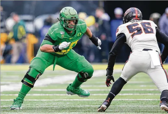  ?? ERIC EVANS/GODUCKS.COM ?? Penei Sewell was the best offensive lineman in college football in 2019. He opted out of the 2020 season. He believes he’s ready to make the jump to the NFL.