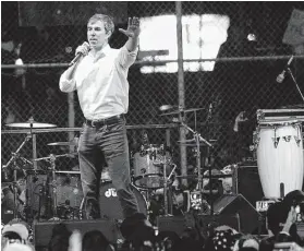  ?? Rudy Gutierrez / Associated Press ?? Former Rep. Beto O’Rourke offers a defense of his hometown across from where President Donald Trump is holding a rally inside the El Paso County Coliseum.