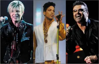  ??  ?? David Bowie, Prince and George Michael, three of the many celebrity deaths of 2016.