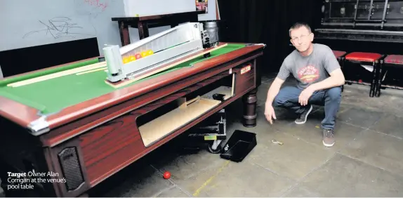  ??  ?? Target Owner Alan Corrigan at the venue’s pool table