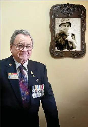  ?? Photo: Bev Lacey ?? THEN AND NOW: Vietnam veteran and current president of Toowoomba United RSL Sub Branch Lindsay Morrison served as a medic in 6RAR’s B Company at the Battle of Long Tan.