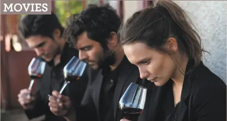  ?? Music Box Films ?? François Civil (left), Pio Marmaï and Ana Girardot in “Back to Burgundy.”