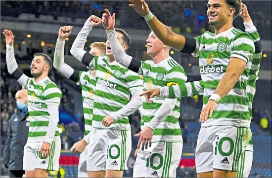  ?? ?? Celtic were in the mood for dancing after booking their place in the Premier Sports Cup Final by beating St Johnstone 1-0 at Hampden