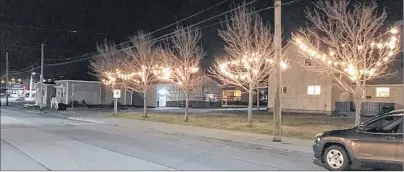  ?? SUBMITTED PHOTO/JEREMY FRASER ?? Plummer Avenue in downtown New Waterford is lit up for the holiday season with white lights decorated on the trees, stretching from Mahon Street to King Street. Shown is a section of lights between Ninth and Tenth Streets.