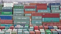  ?? MONICA ALMEIDA/NEW YORK TIMES ?? Shipping containers, many from China, are stacked at the Port of Los Angeles. President Donald Trump has threatened new 10 percent tariffs on $300 billion in Chinese imports a year, and China is weighing ways to retaliate.