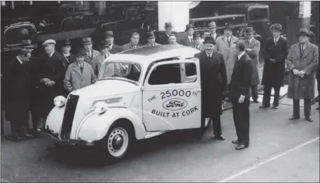 ??  ?? Celebratin­g the 25,000th car produced at the Cork factory, one of the biggest Ford factories in the world during its peak production years