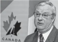  ?? TELEGRAM FILE PHOTO ?? Mike Buist speaks at a press conference to announce St. John’s, N.L., as site of the 2004 World Under-17 Hockey Challenge. Buist was chairman of the host committee. Buist, 72, died Sunday in St. John’s, N.L.