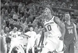  ?? BILLY HARDIMAN/SPECIAL FOR THE REPUBLIC ?? Arizona State guard Luguentz Dort (0) reacts after a 3-point play against Cal State Fullerton on Tuesday.