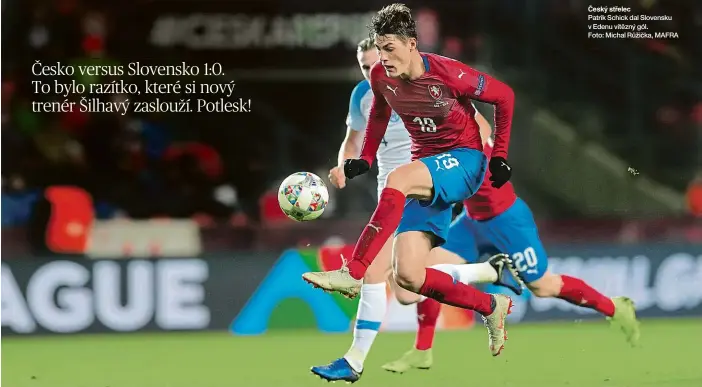  ??  ?? Patrik Schick dal Slovensku v Edenu vítězný gól. Foto: Michal Růžička, MAFRA