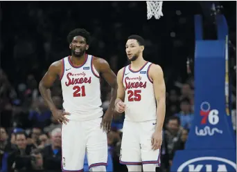  ?? MATT SLOCUM — THE ASSOCIATED PRESS ?? Four months of downtime has the Sixers’ Joel Embiid, left, and Ben Simmons healthy, rested and, says Jack McCaffery, positioned to mount a charge deep into the NBA Playoffs.