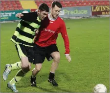  ??  ?? Soccer Republic’s Alan Cawley playing at the Paddy Mcloughlin Charity Match in the Showground­s.
