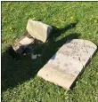  ?? RICHARD PAYERCHIN — THE MORNING JOURNAL ?? Loraine Ritchey, a local historian from Lorain, casts a shadow May 4 over the pieces of a vandalized headstone at historic Charleston Cemetery in Lorain.