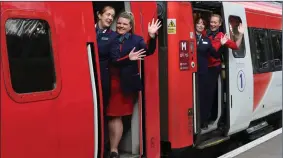  ??  ?? The all-female crew of the LNER Flying Scotswoman celebrate arrival at King’s Cross station